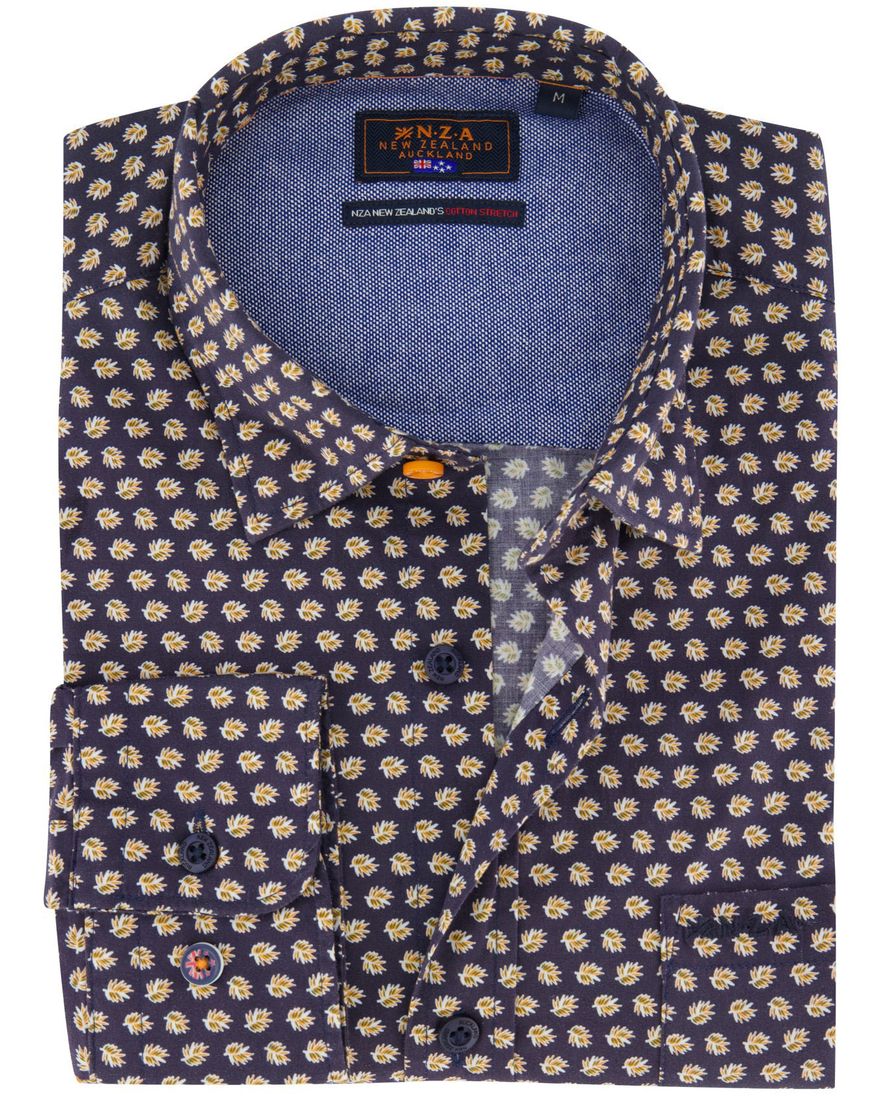 Katoenen N.Z.A donkerblauw geprint overhemd