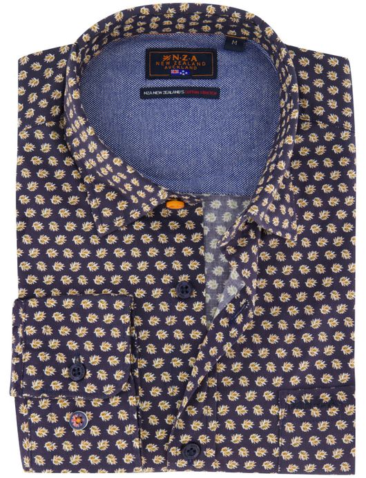 NZA overhemd donkerblauw geprint