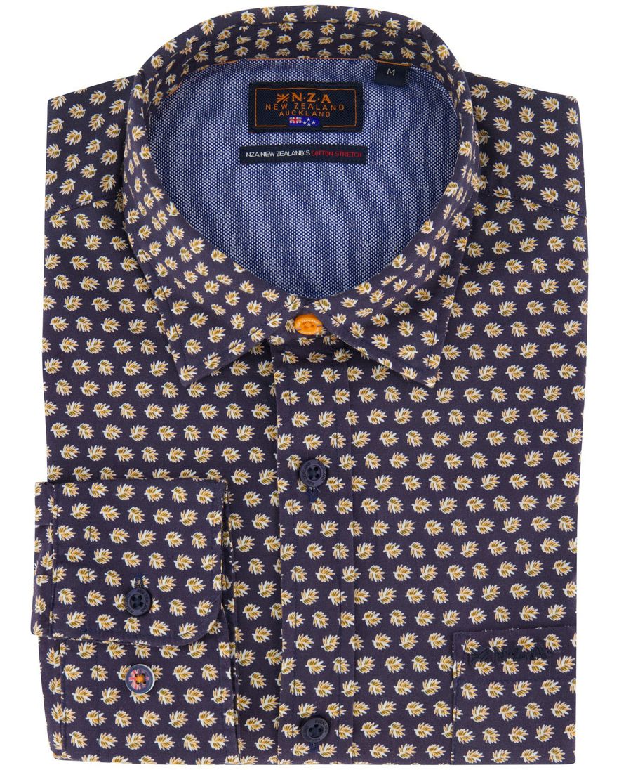 Katoenen N.Z.A donkerblauw geprint overhemd
