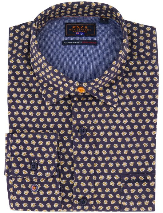 NZA overhemd donkerblauw geprint