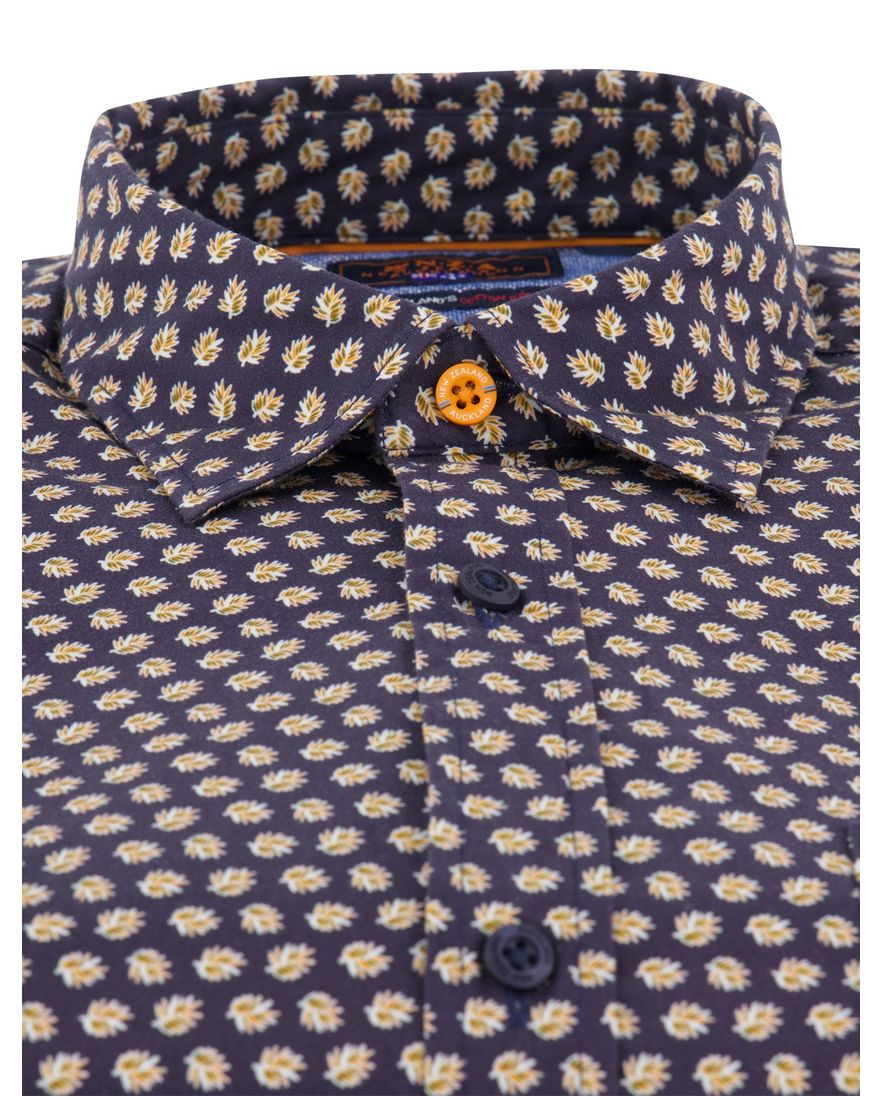 Katoenen N.Z.A donkerblauw geprint overhemd