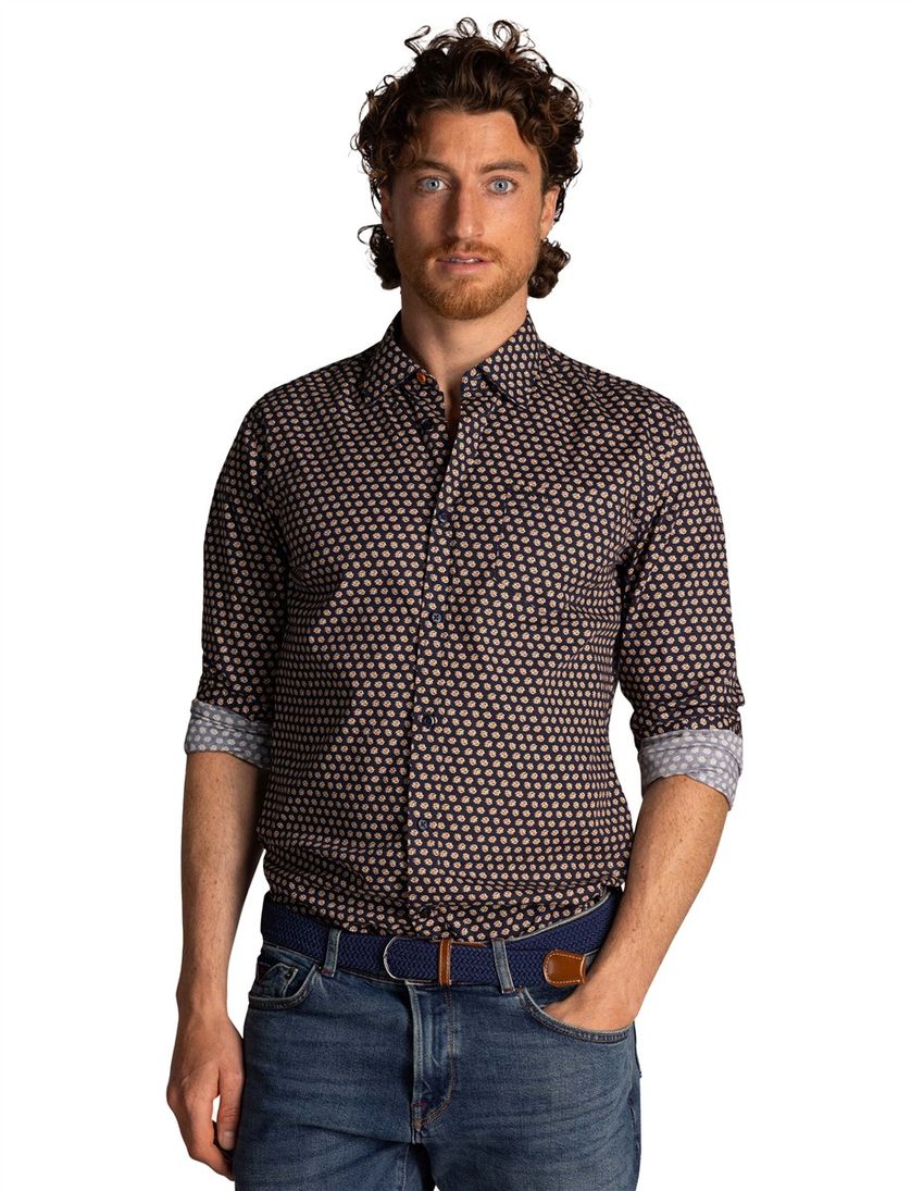 Donkerblauw geprint N.Z.A overhemd katoen