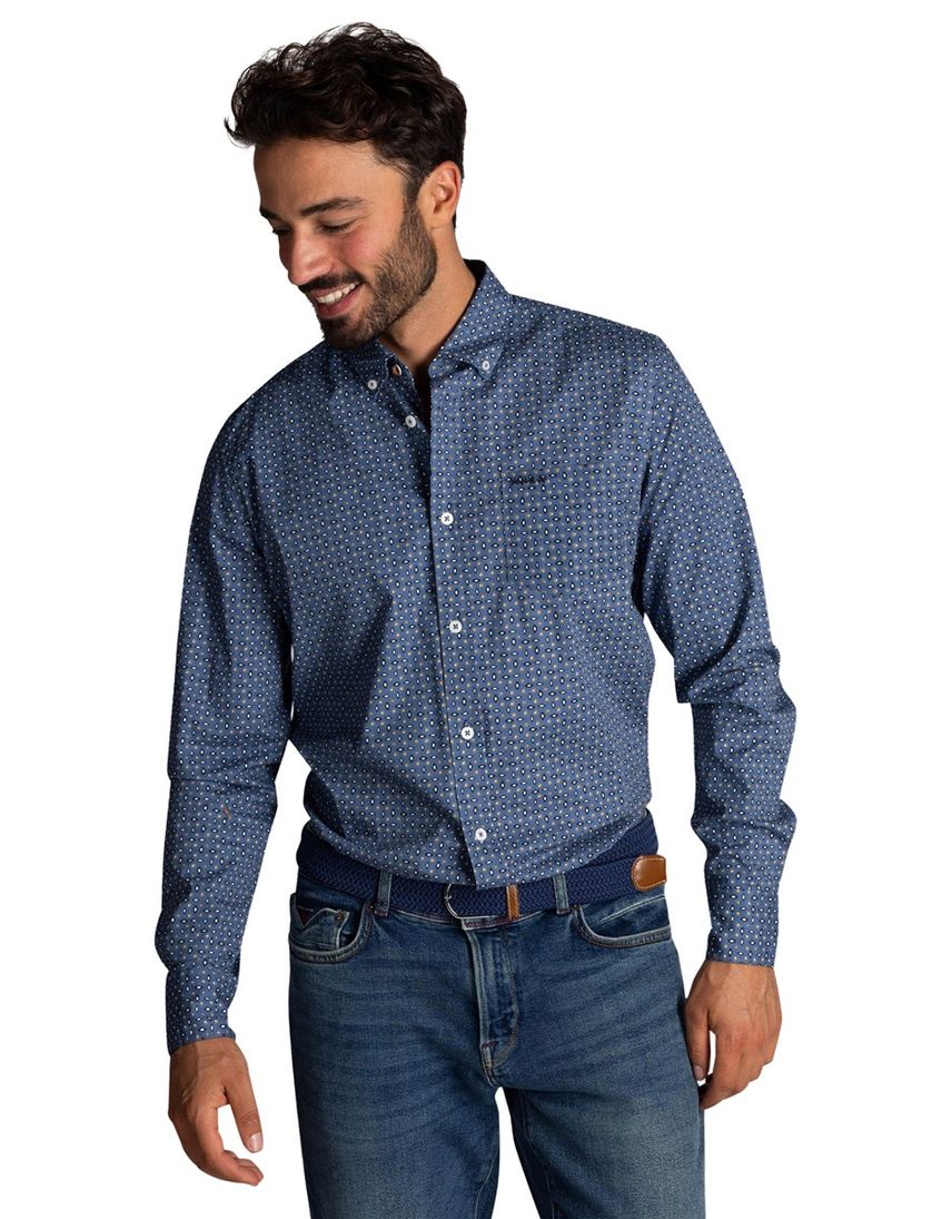 Katoenen N.Z.A blauw geprint overhemd