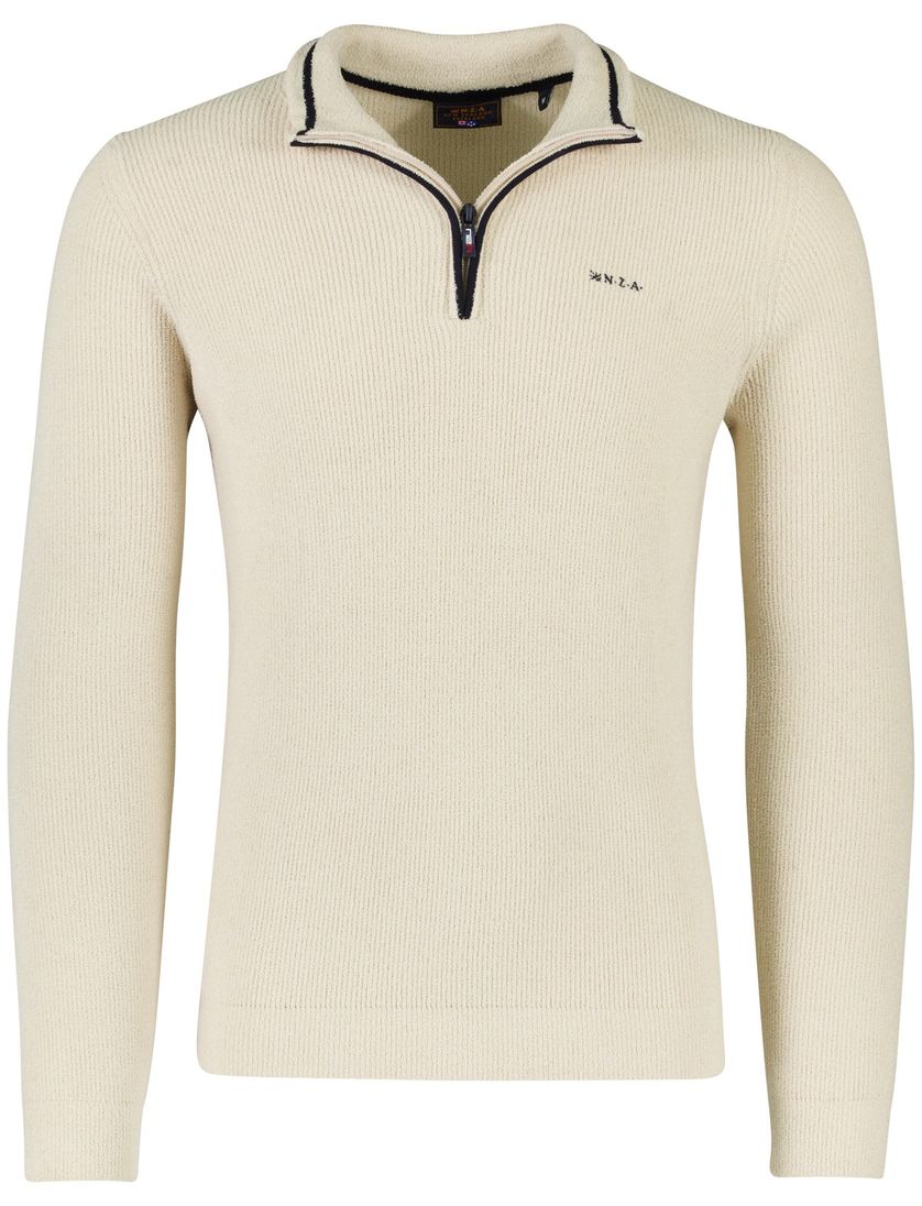 New Zealand trui beige half zip effen