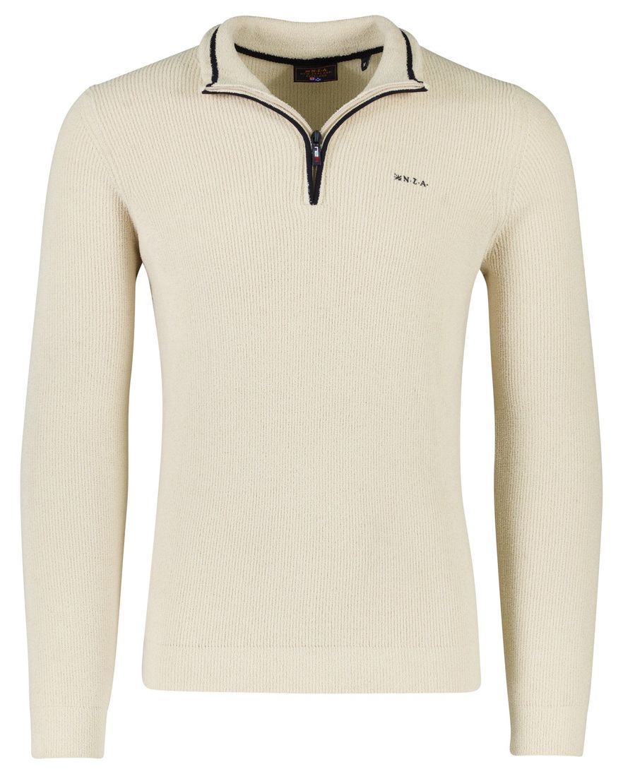New Zealand trui beige half zip polyester
