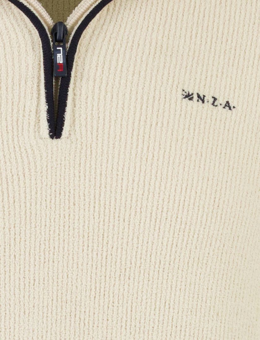 New Zealand trui beige half zip effen