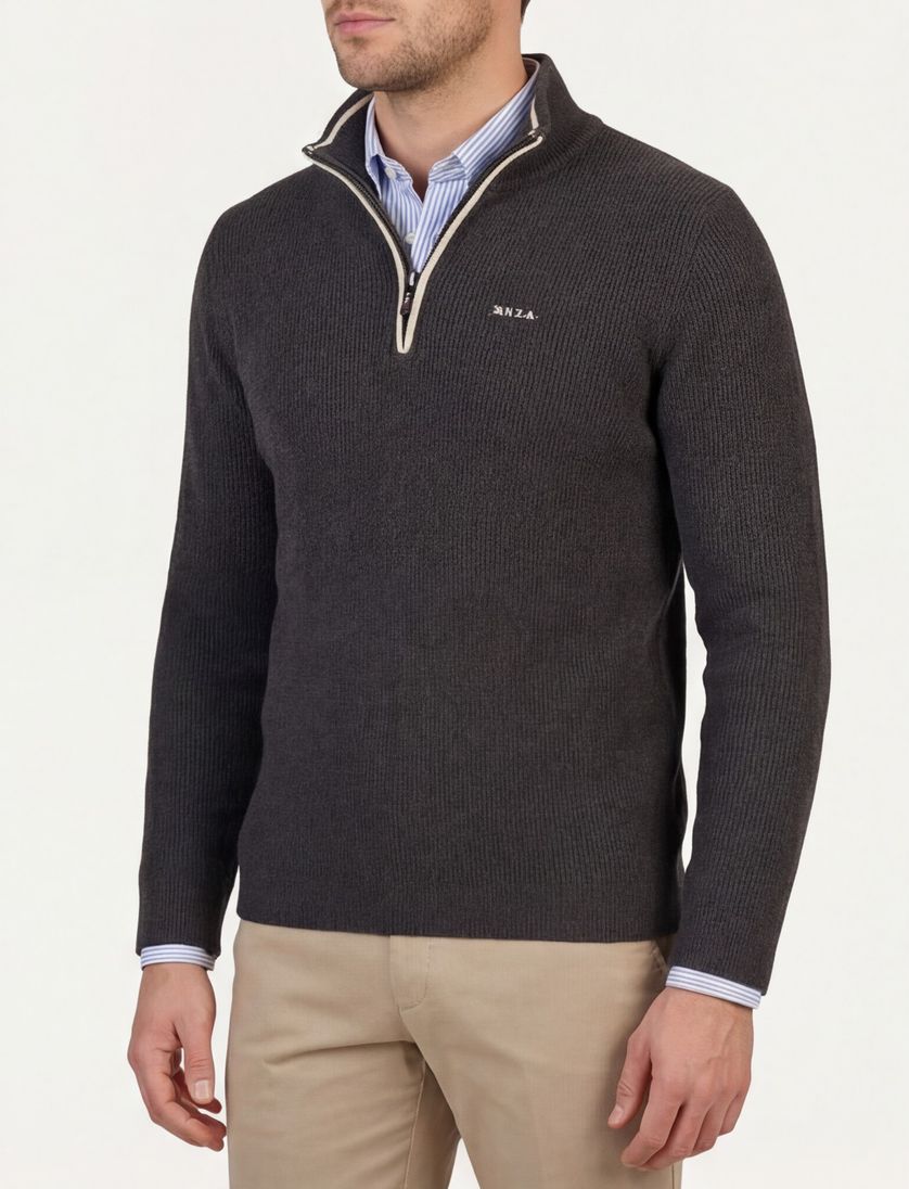 New Zealand trui bruin half zip polyester