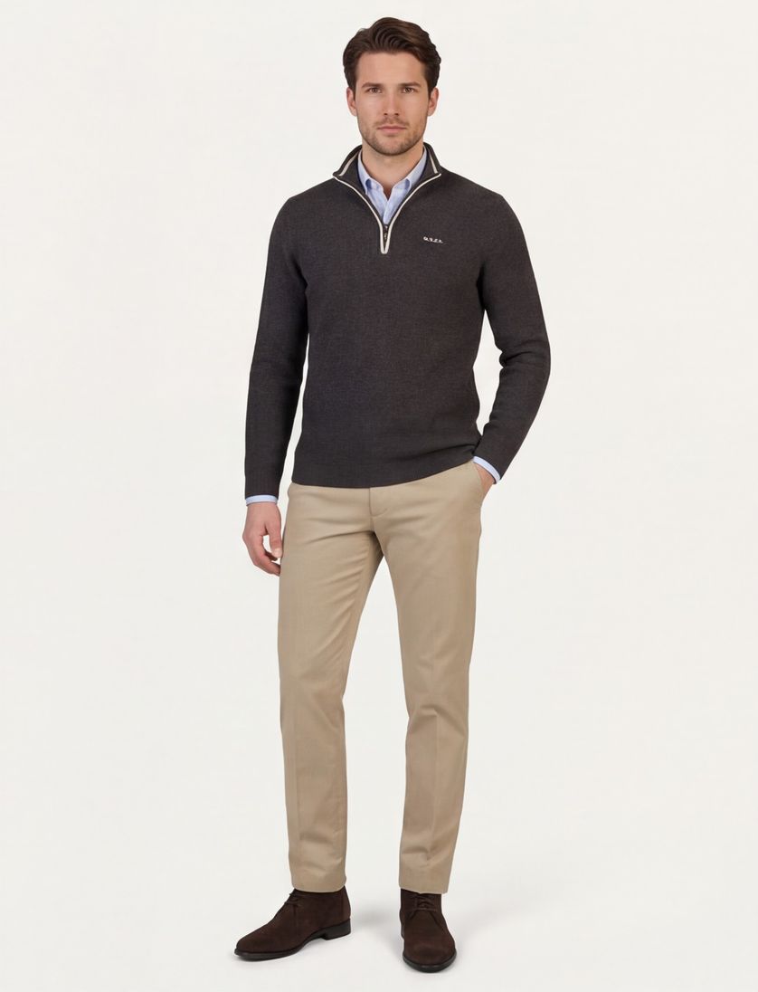 New Zealand trui bruin half zip polyester