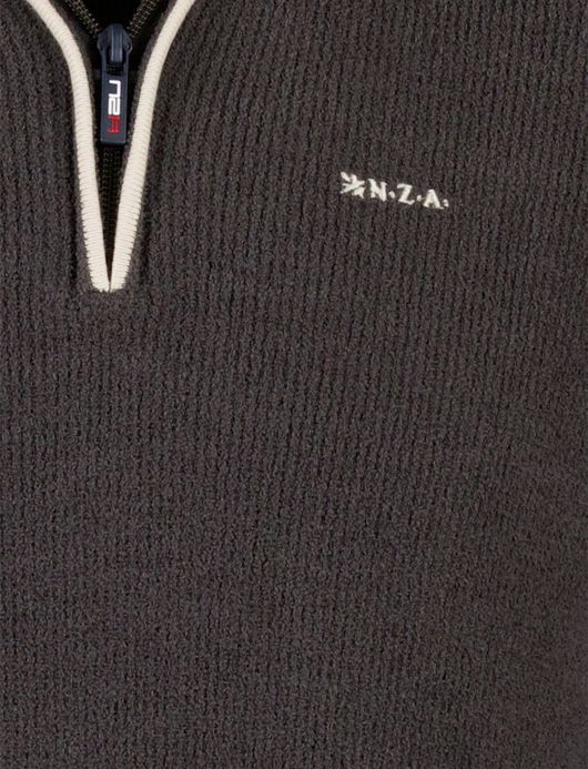 New Zealand trui bruin half zip effen