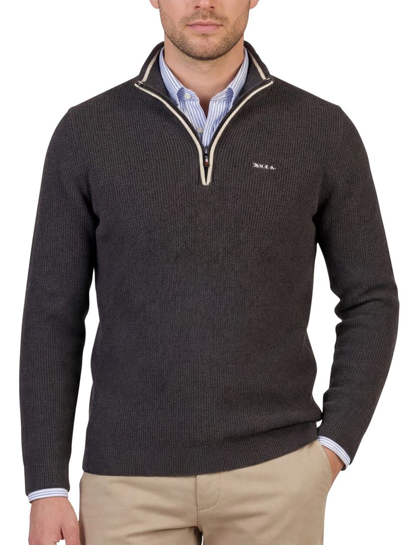 New Zealand trui bruin half zip polyester