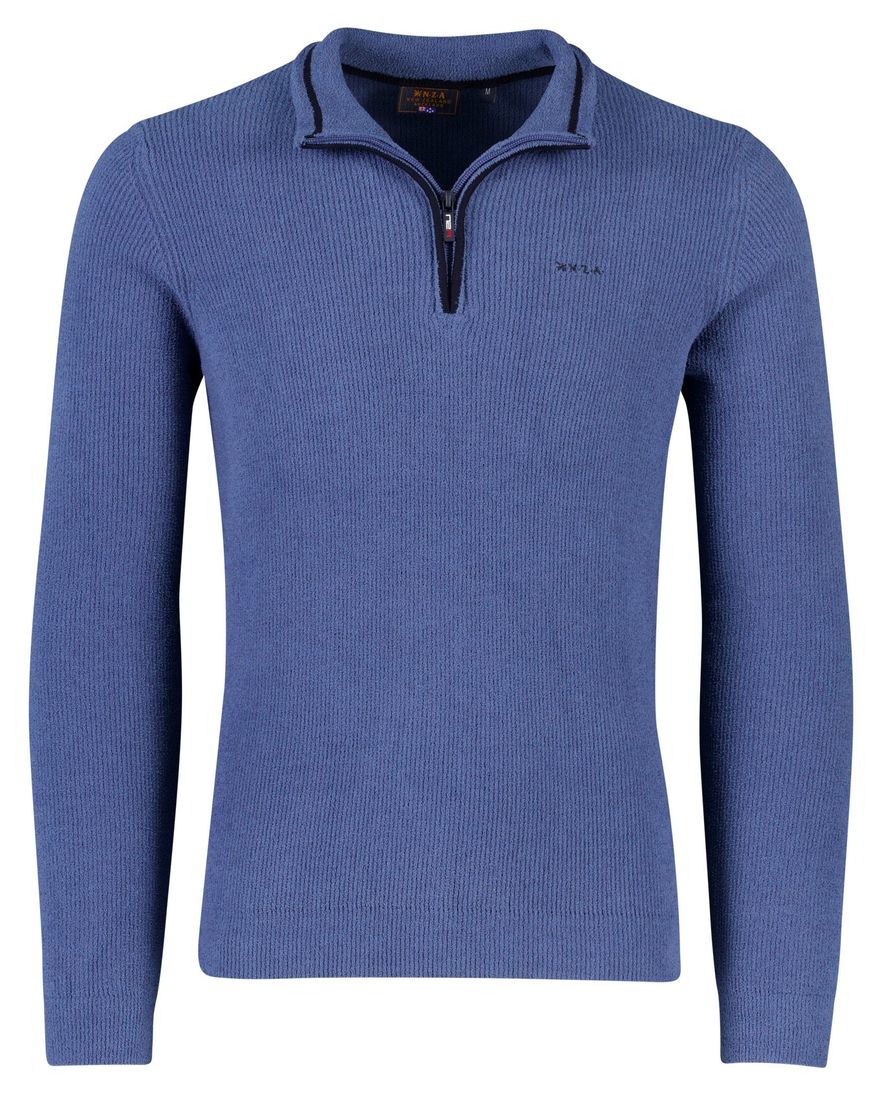 New Zealand trui blauw half zip effen