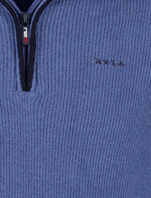 New Zealand trui blauw half zip effen