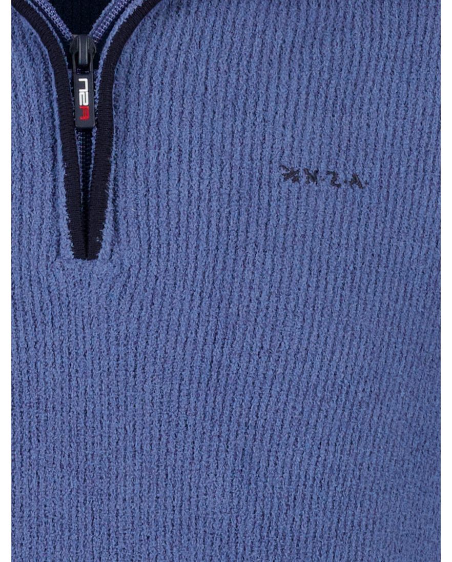 New Zealand trui blauw half zip effen