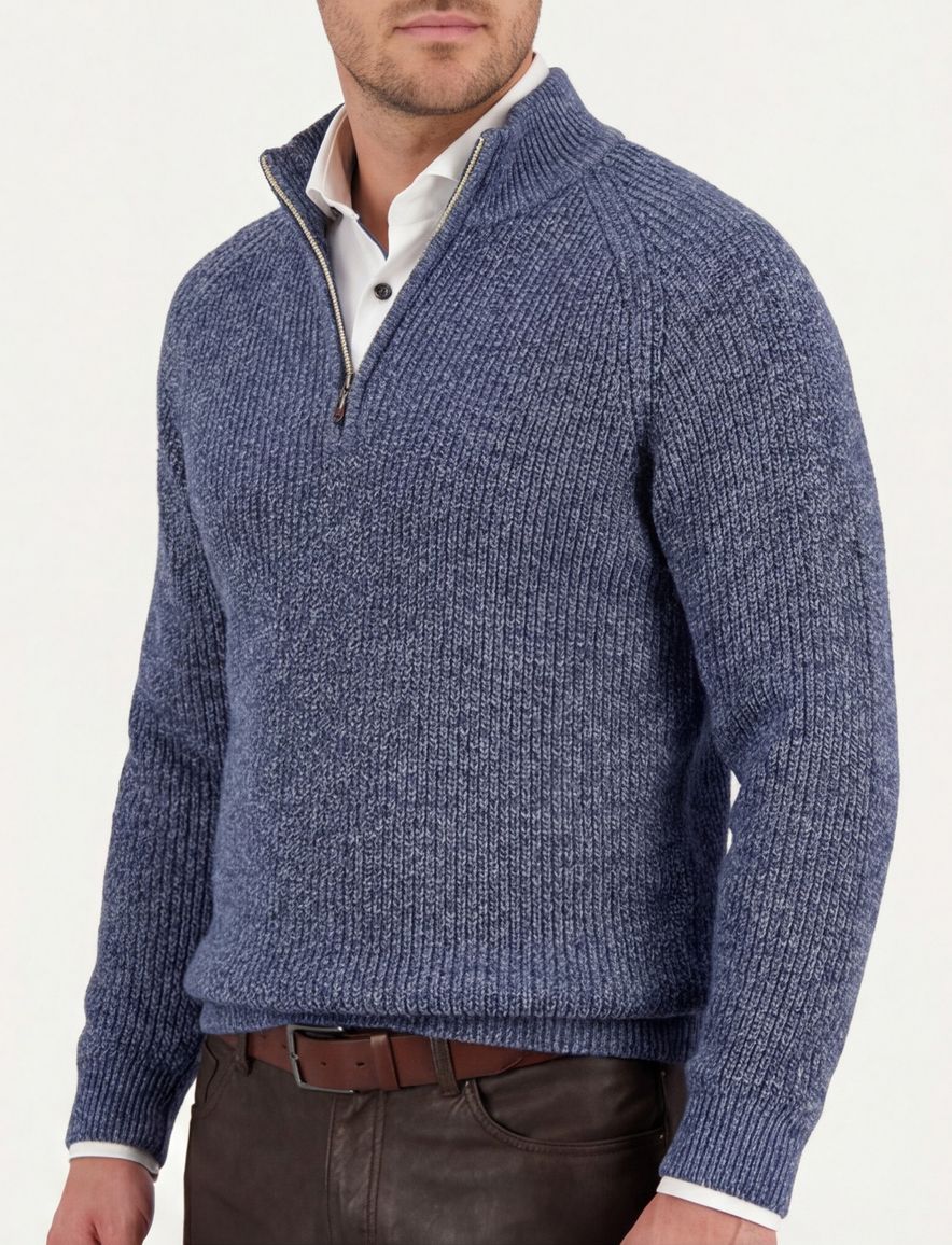 NZA trui half zip blauw Deacon gemeleerd