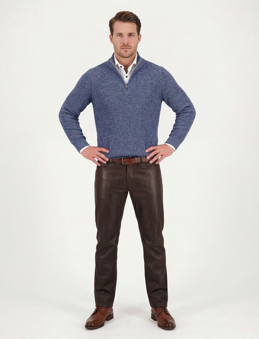 NZA trui half zip blauw Deacon gemeleerd