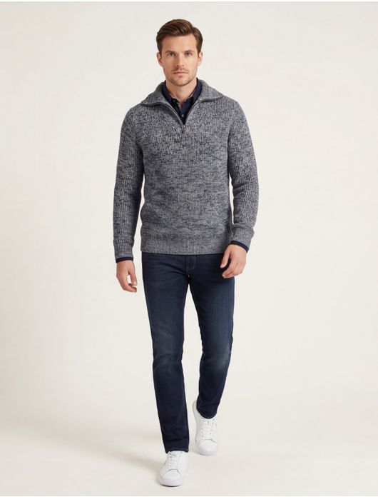 NZA trui half zip navy Drake gemeleerd