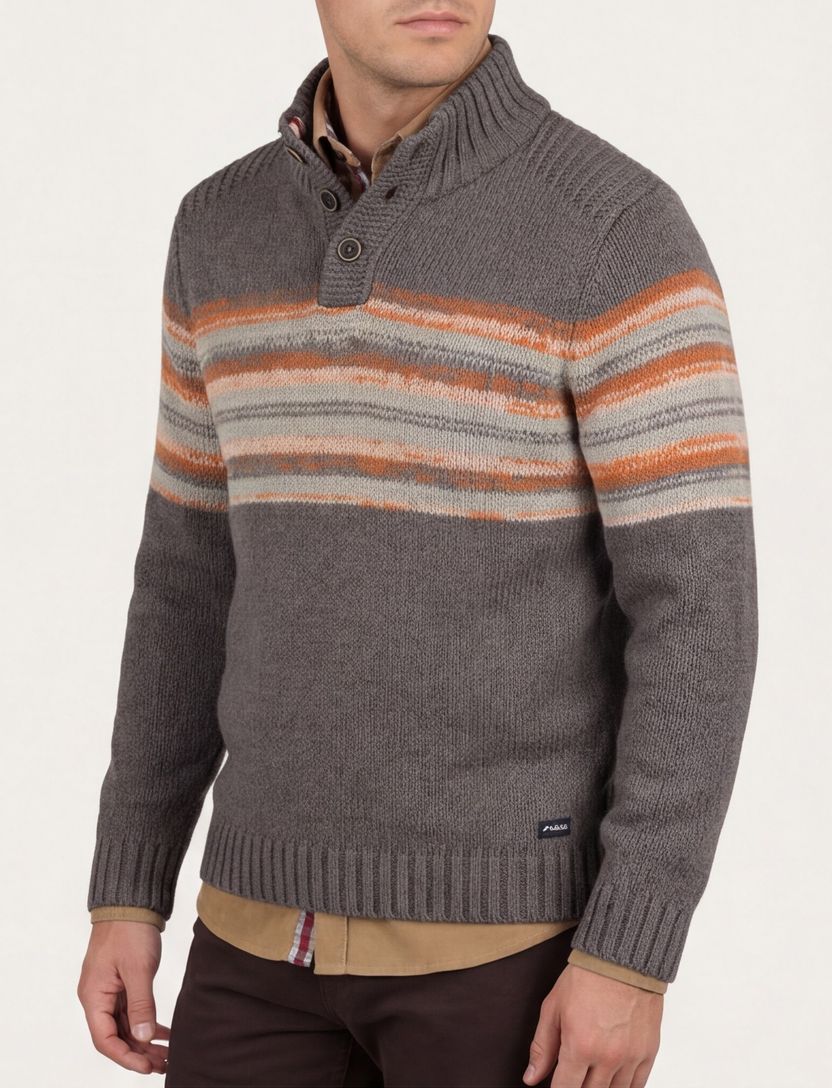 taupe New Zealand button collar trui