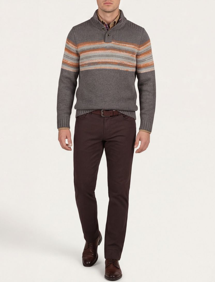 taupe New Zealand button collar trui