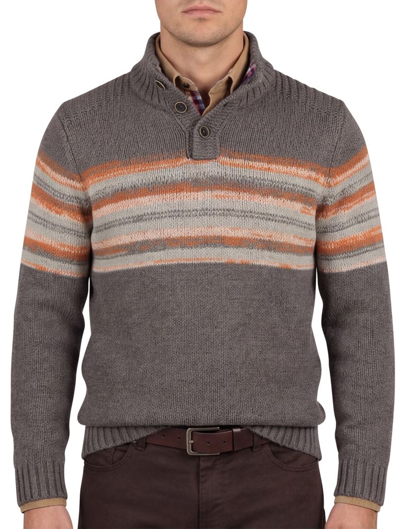 taupe New Zealand button collar trui