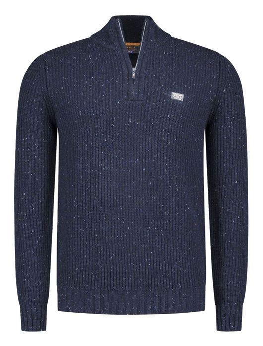 New Zealand trui navy gebreid gemeleerd half zip