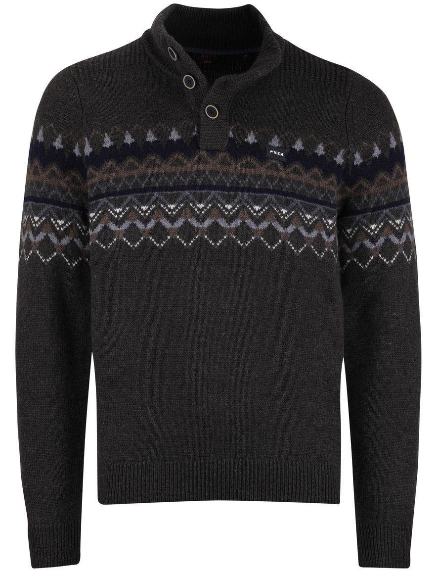 NZA trui half zip melange wol grijs