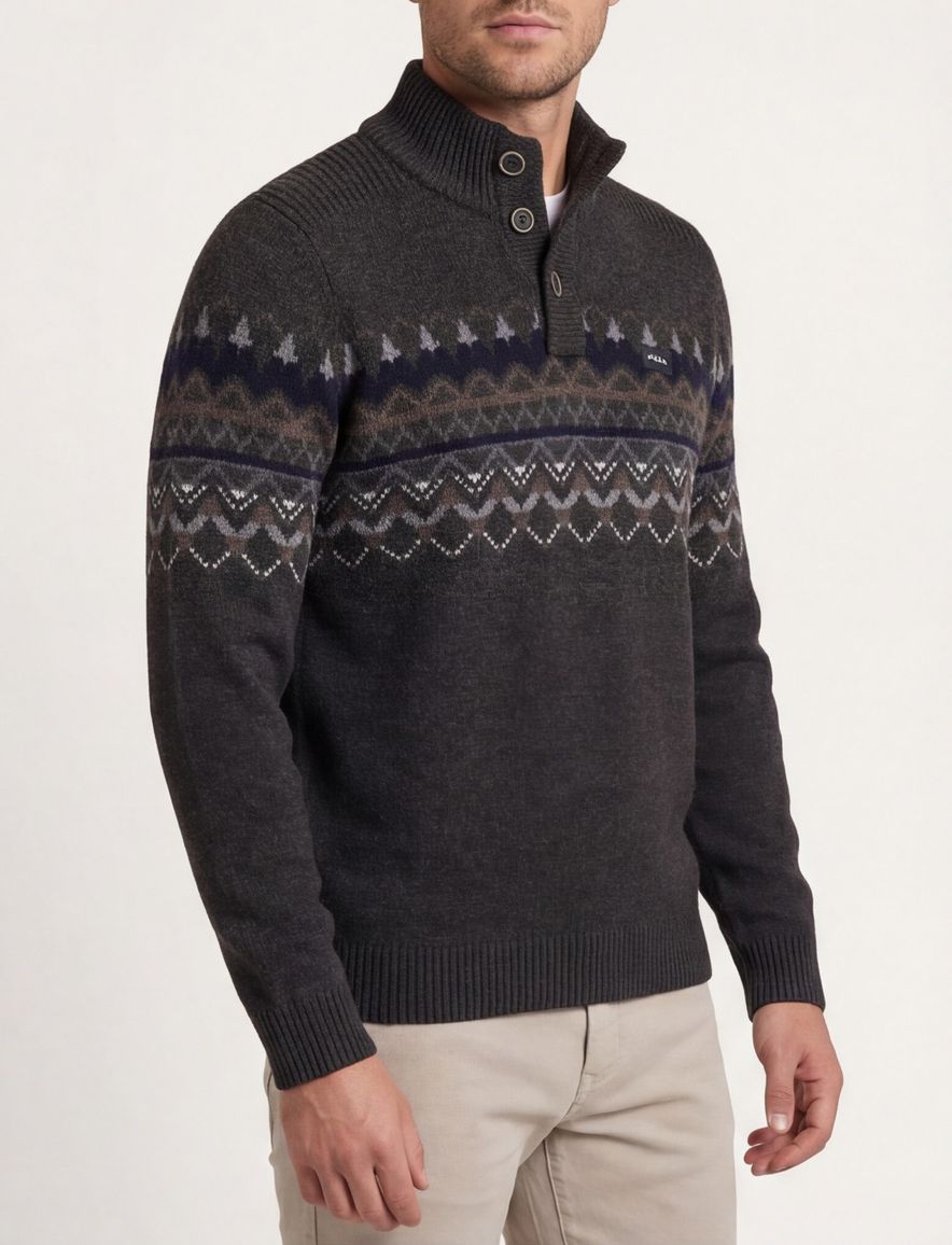 NZA trui half zip melange wol grijs