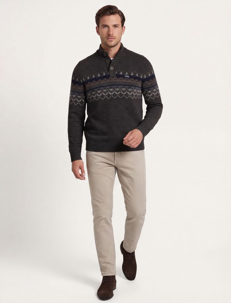 NZA trui half zip melange wol grijs