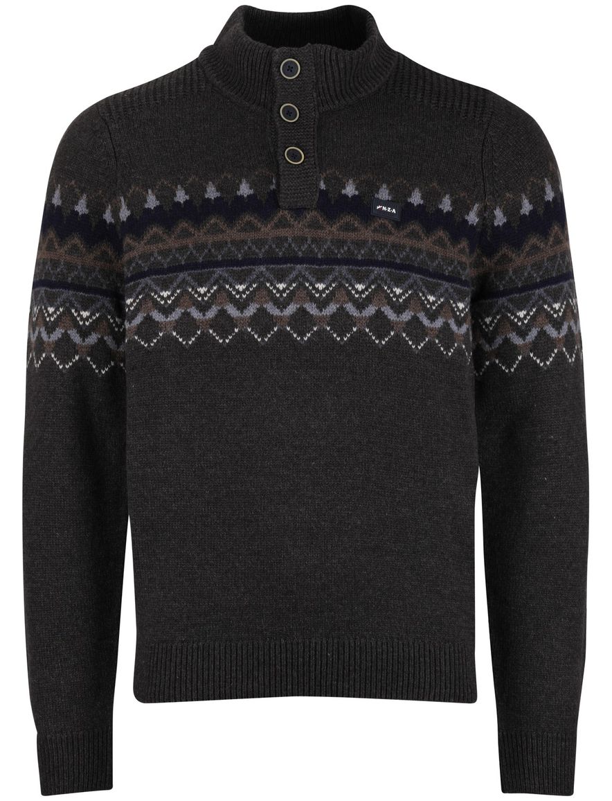 NZA trui half zip melange wol grijs