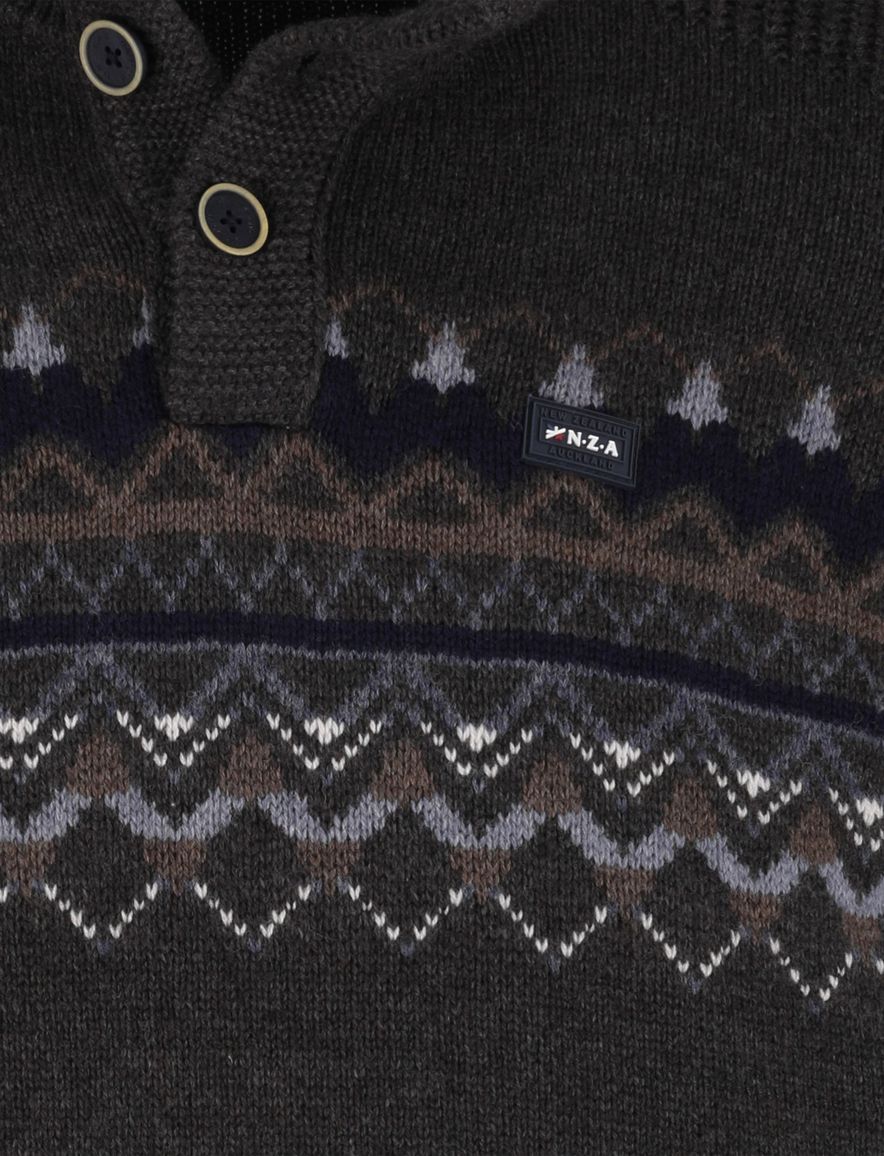 NZA trui half zip melange wol grijs