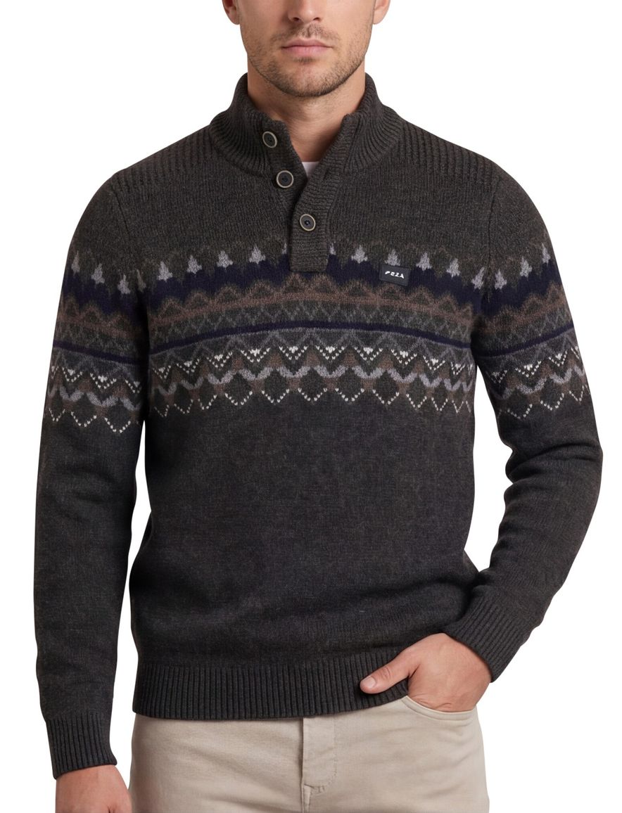 NZA trui half zip melange wol grijs