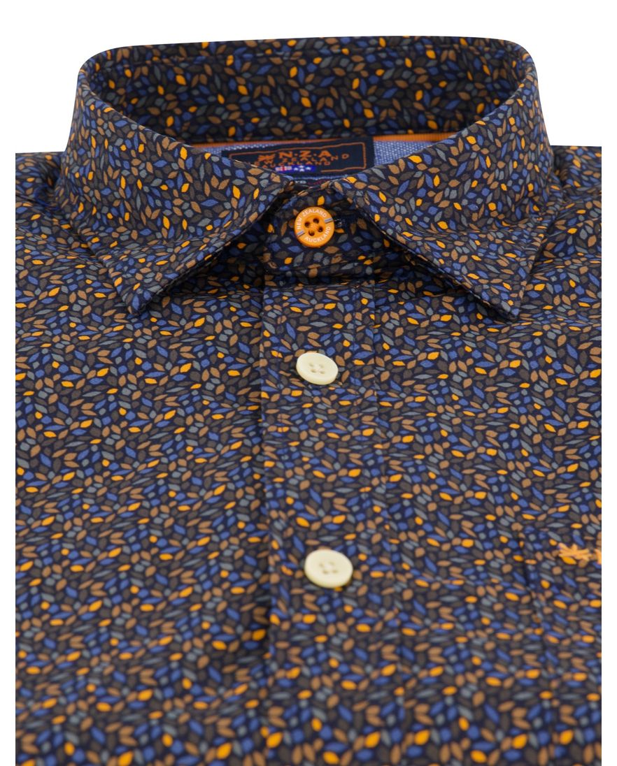 NZA overhemd bruin geprint semi-wide collar lange mouw