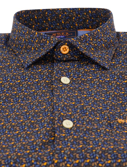 NZA overhemd bruin oranje geprint katoen