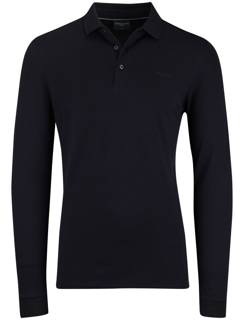 Cavallaro Basso polo donkerblauw lange mouw normale fit