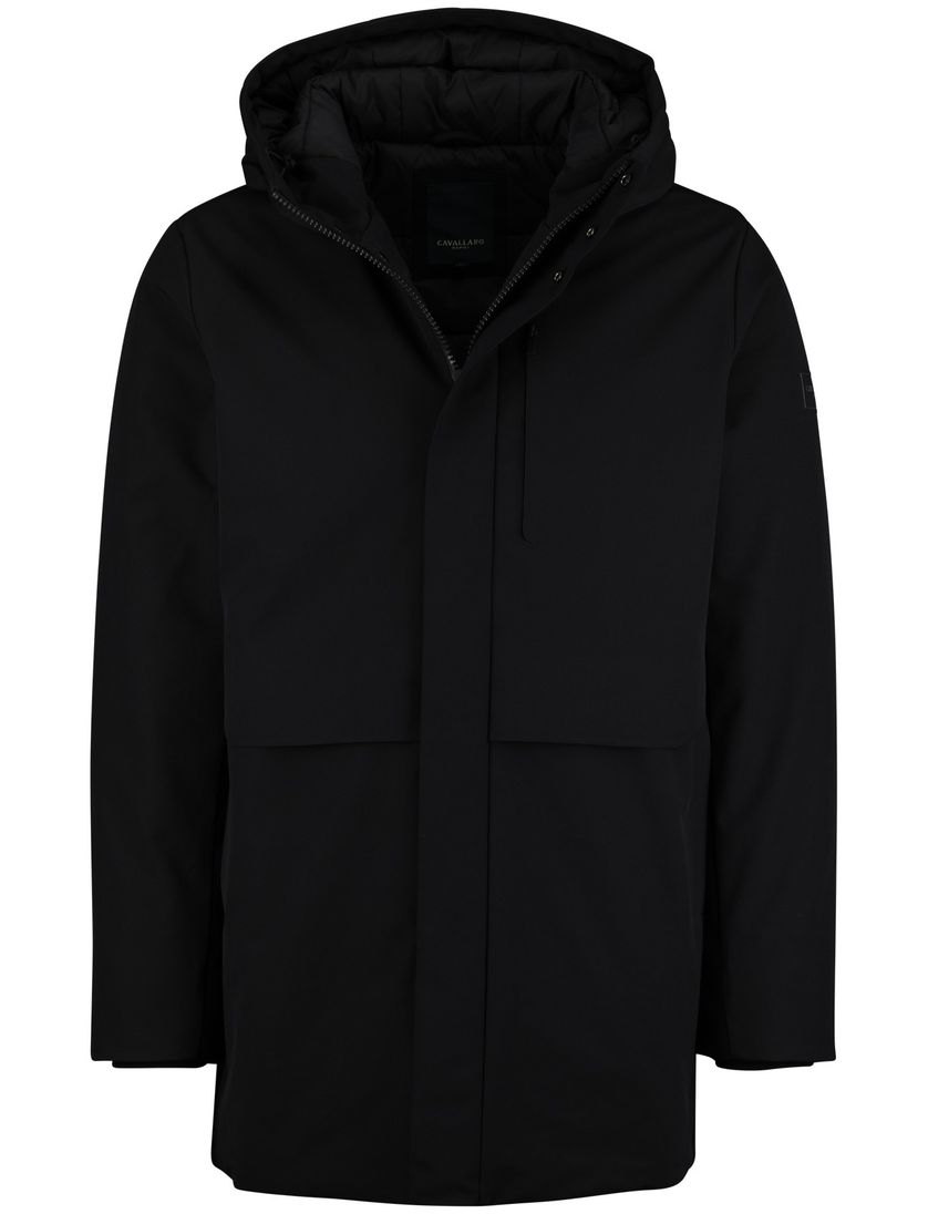 Parka jas Cavallaro Tervigio zwart effen capuchon waterdicht