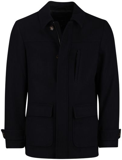 Scotland Blue Scotland Blue winterjas effen donkerblauw borstzak normale fit