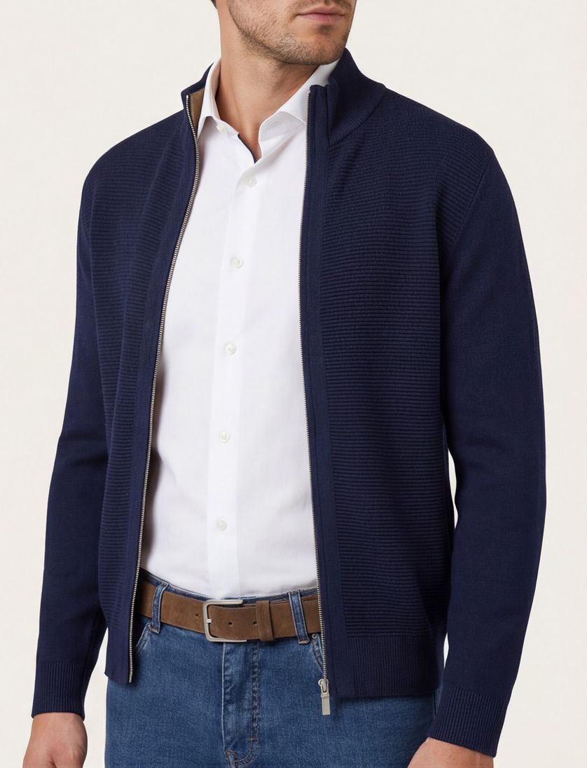 Scotland Blue vest normale fit effen navy katoen