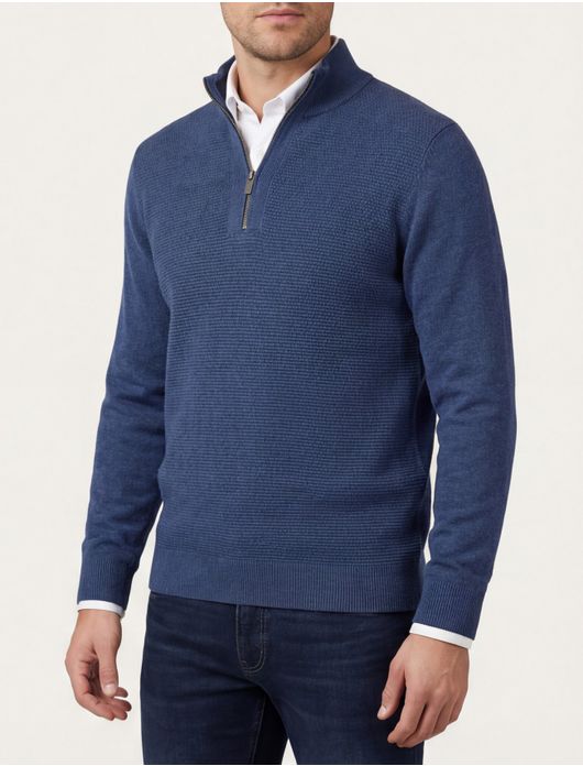 Scotland Blue harvey half zip trui blauw