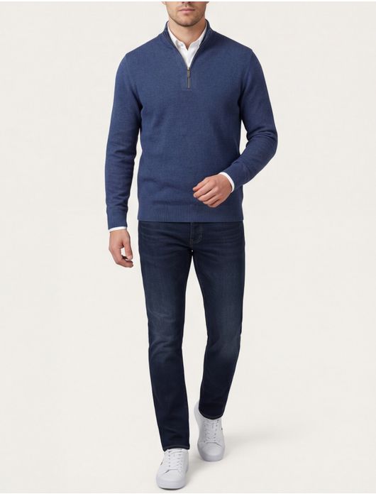 Scotland Blue harvey half zip trui blauw