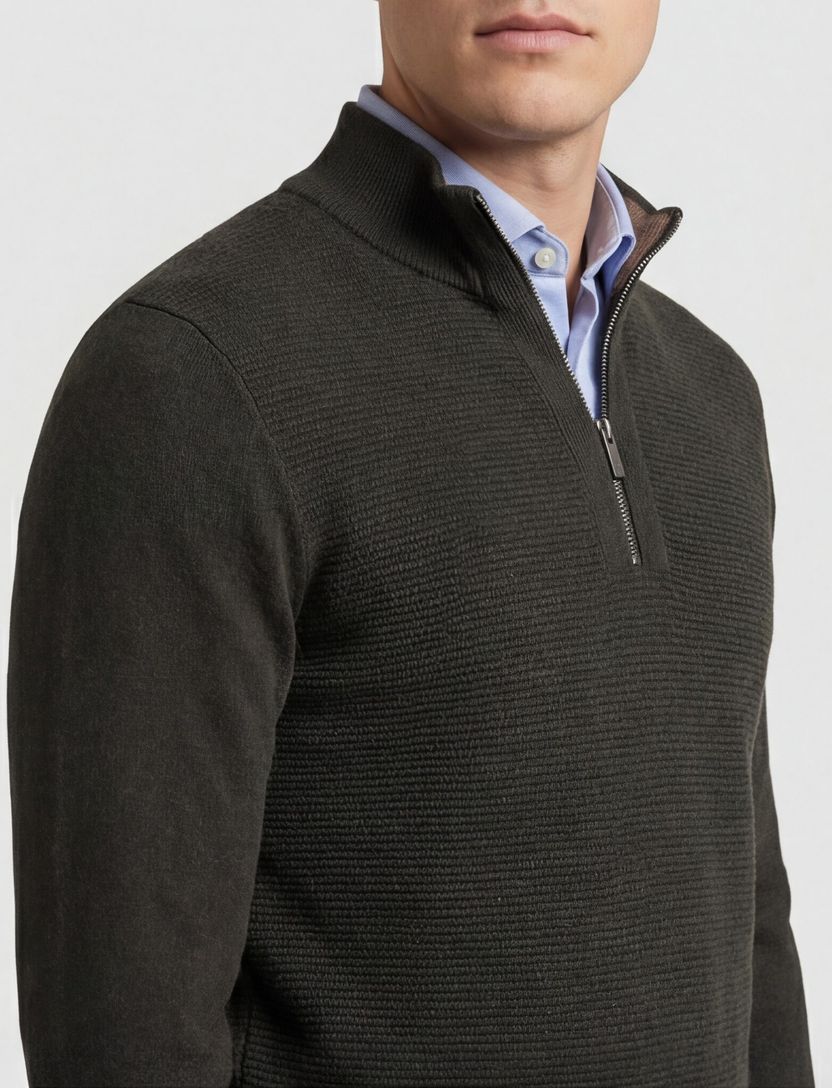 Scotland Blue Half Zip trui donkergroen rits effen