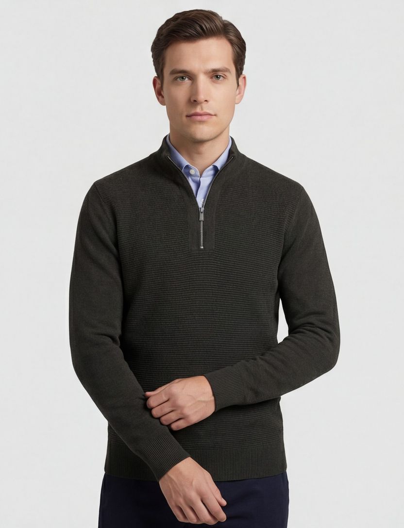 Scotland Blue Half Zip trui donkergroen rits effen