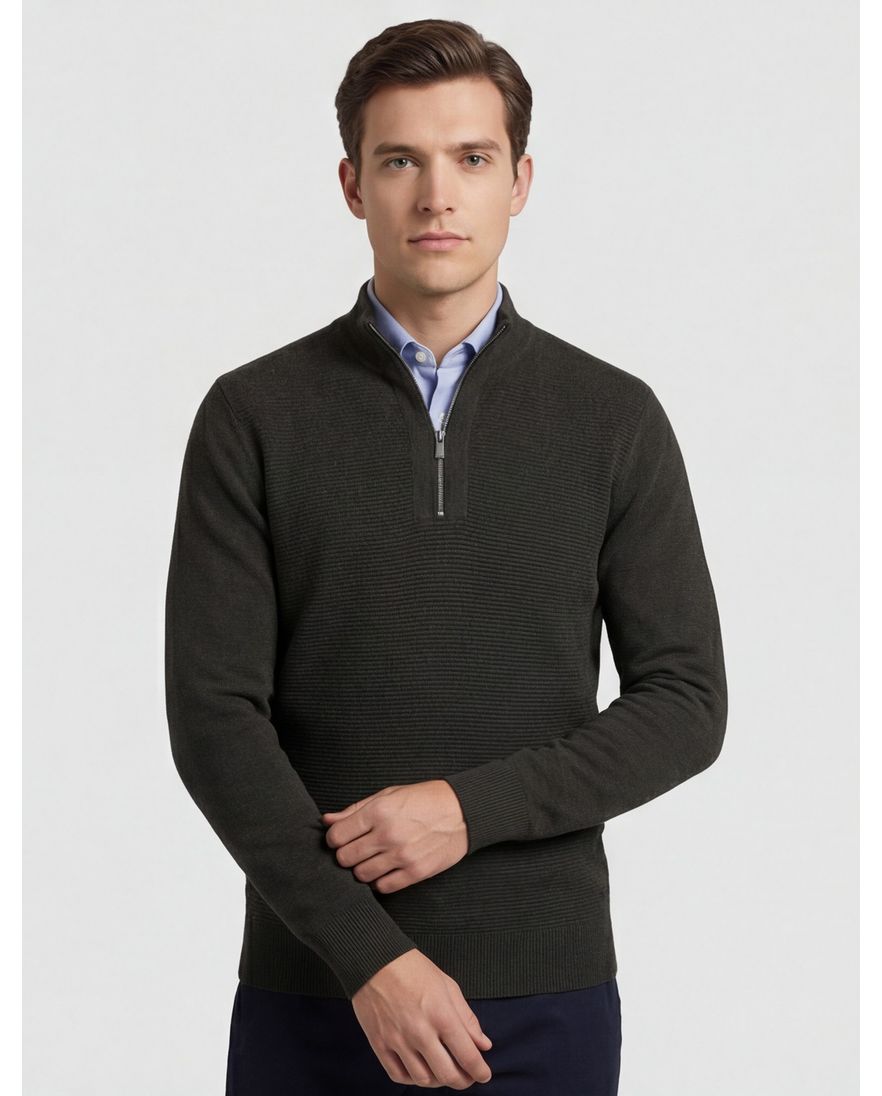 Scotland Blue Half Zip trui donkergroen rits katoen