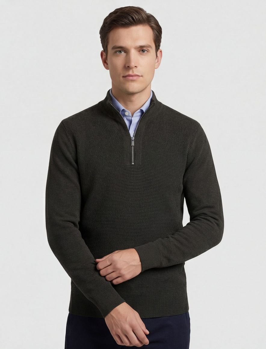 Scotland Blue Half Zip trui donkergroen rits katoen