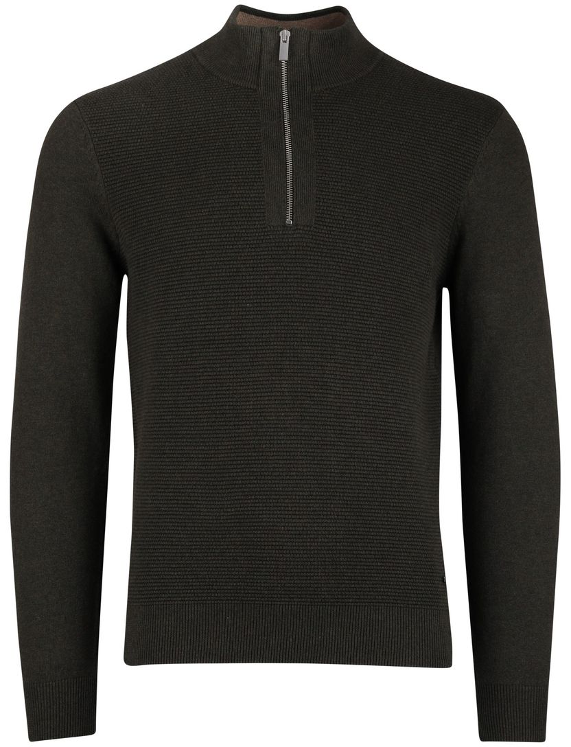 Scotland Blue Half Zip trui donkergroen rits effen