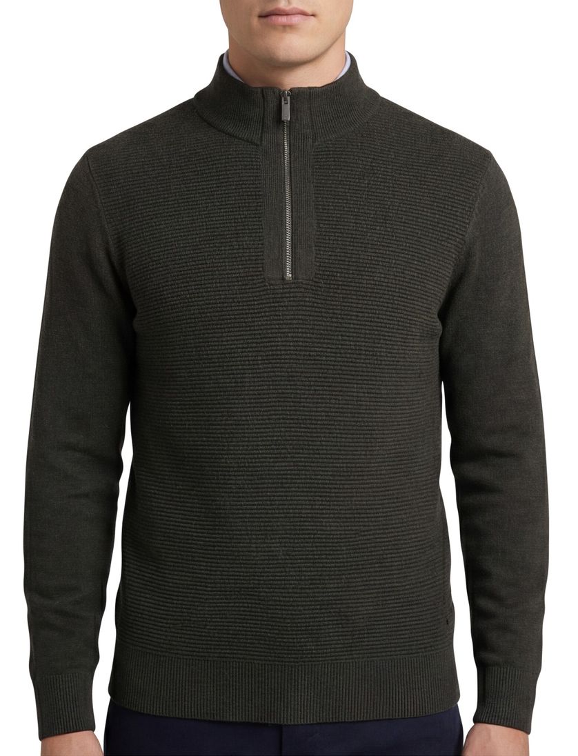 Scotland Blue Half Zip trui donkergroen rits effen