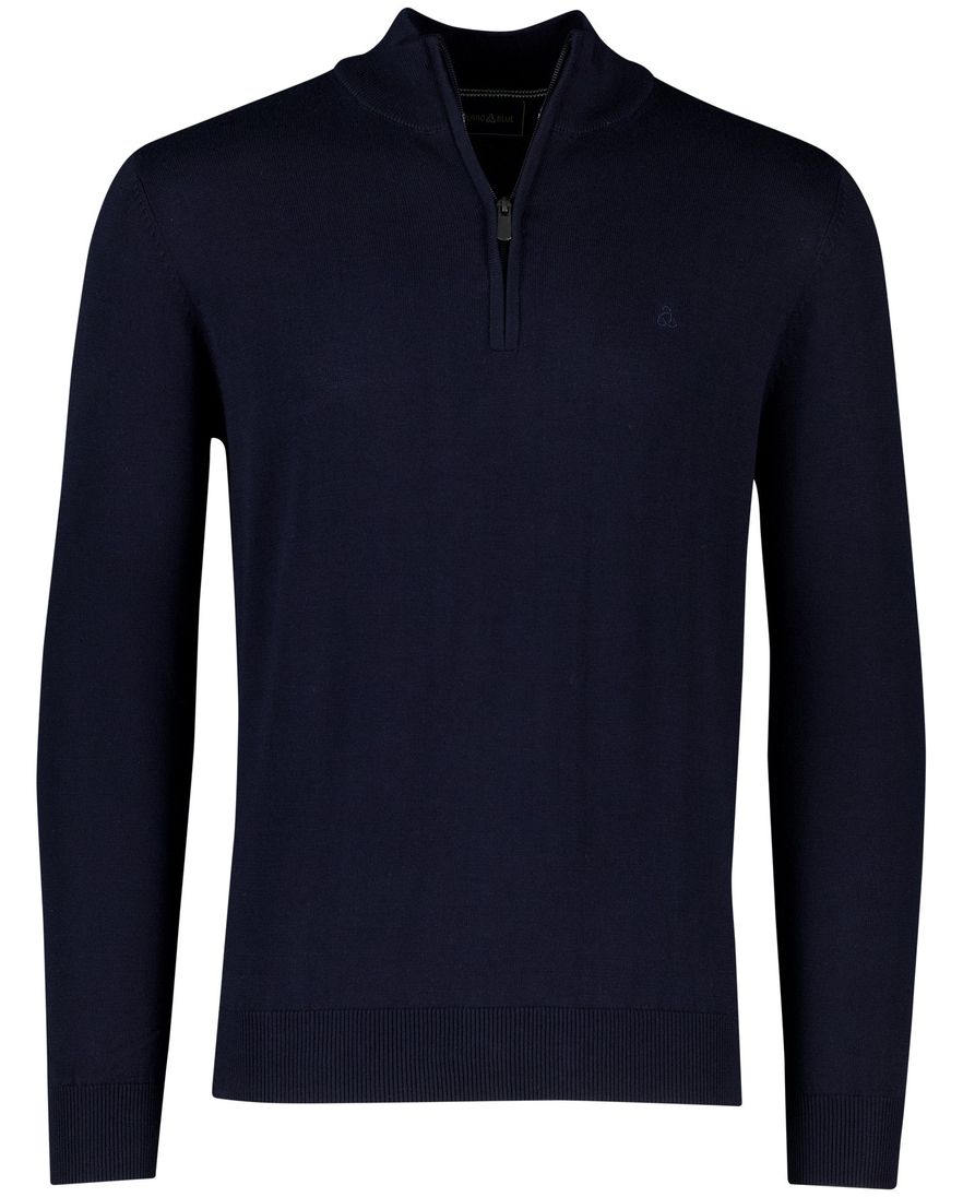 Scotland Blue normale fit trui effen donkerblauw half zip