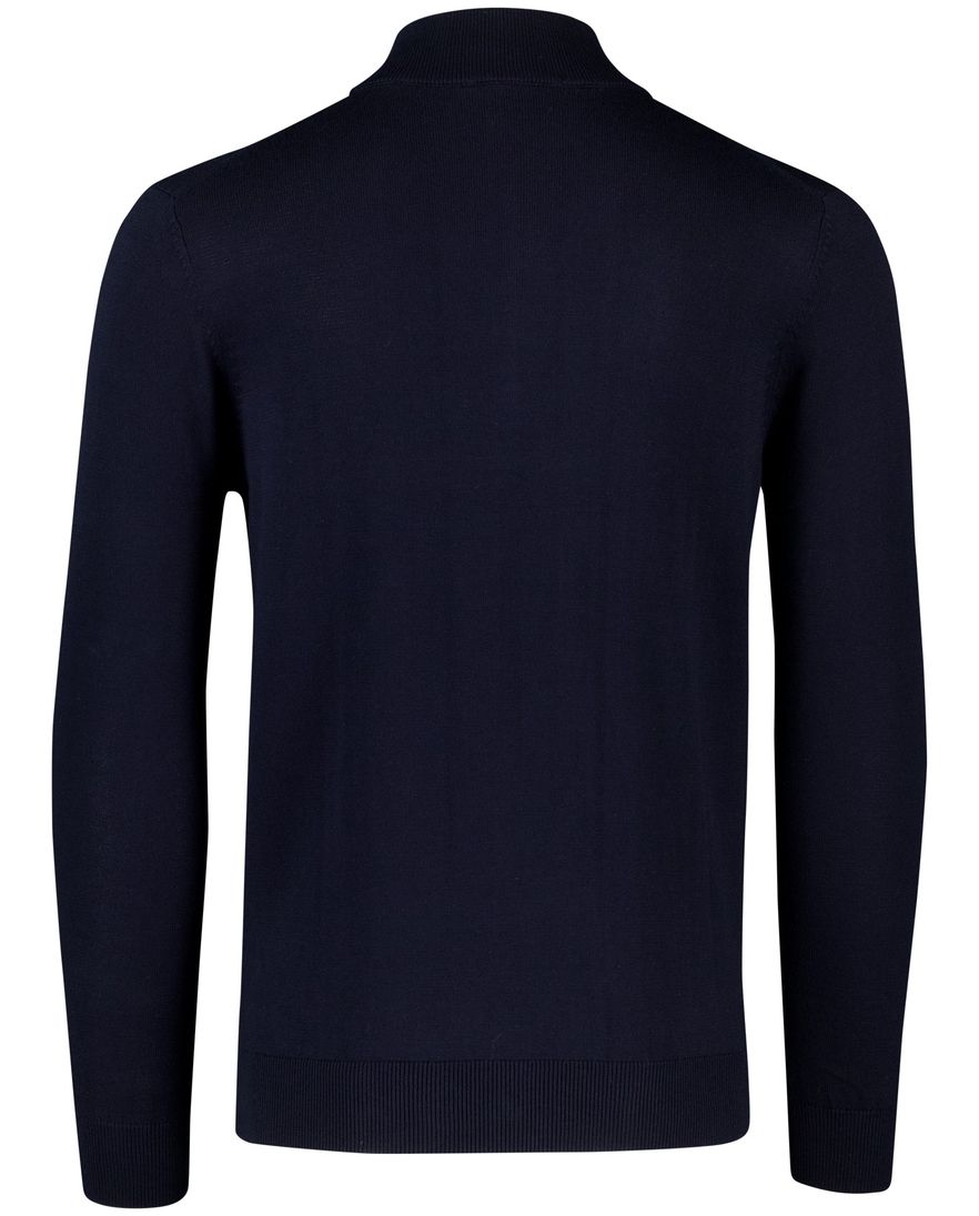 Scotland Blue normale fit trui effen donkerblauw half zip