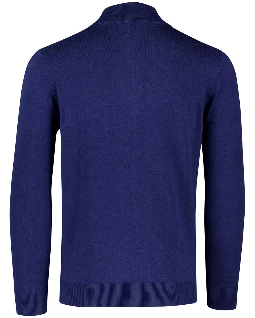 Scotland Blue effen donkerblauw katoen normale fit half zip