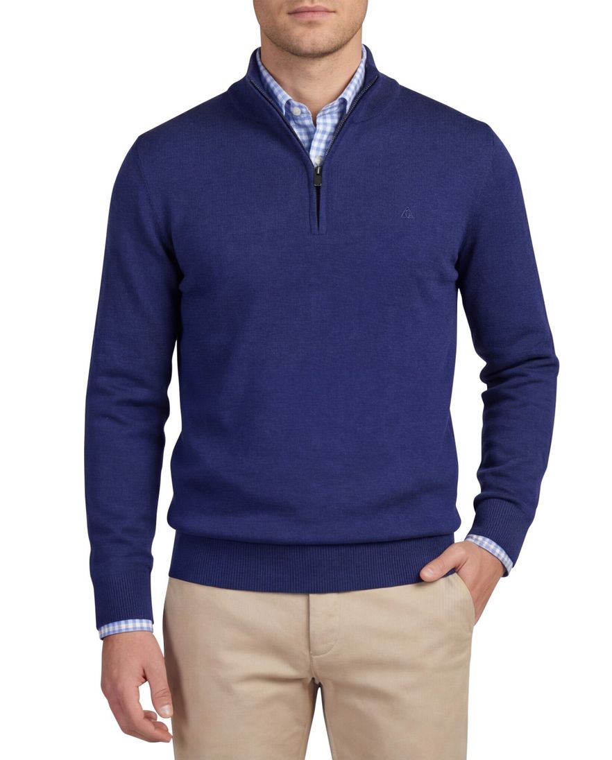 Scotland Blue effen donkerblauw katoen normale fit half zip