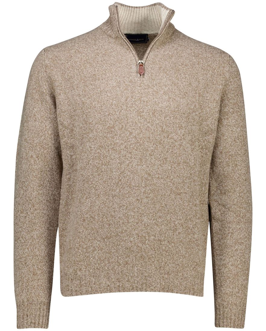 Scotland Blue half zip trui beige wol