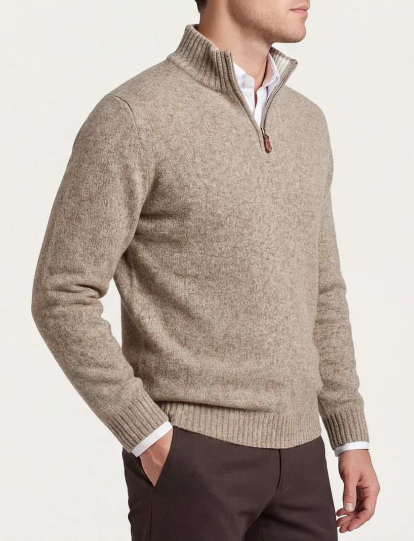 Scotland Blue half zip trui beige wol